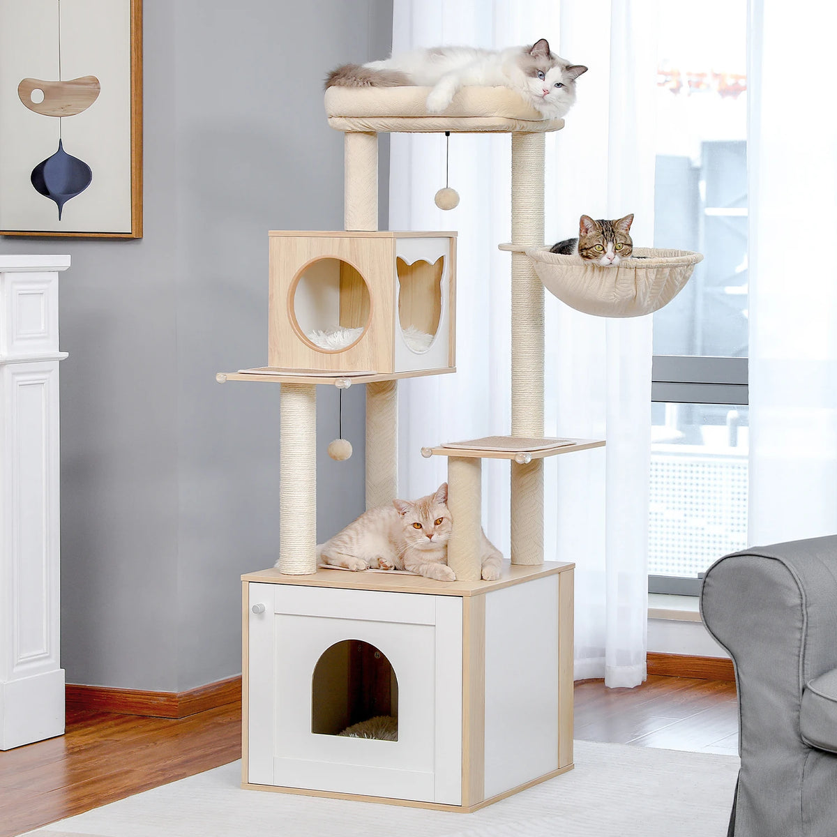 PAWZ Ro Multi Level Cat Tree Indoor Wood Tower Scratcher