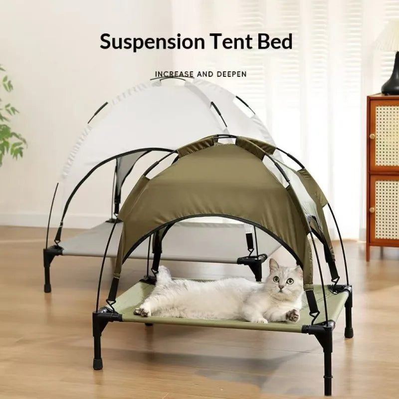 Elevated Pet Bed With Detachable Sunshade Canopy And Breathable Mesh