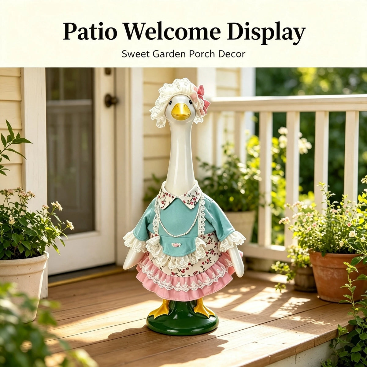 Goose Outfit 23-Inch With Lace Statue-Lawn-Decor Inch Statue Lace-Hat-For Goose Outfit Floral Porch-Goose-Outfit Durable Goose
