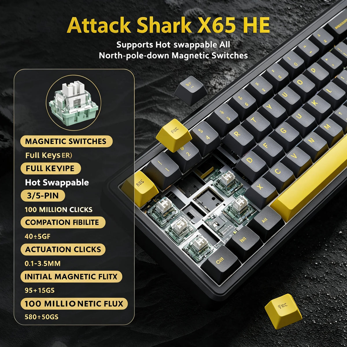 Attack Shark Hall Effect Gaming Mechanical Keyboard RGB Rapid Trigger