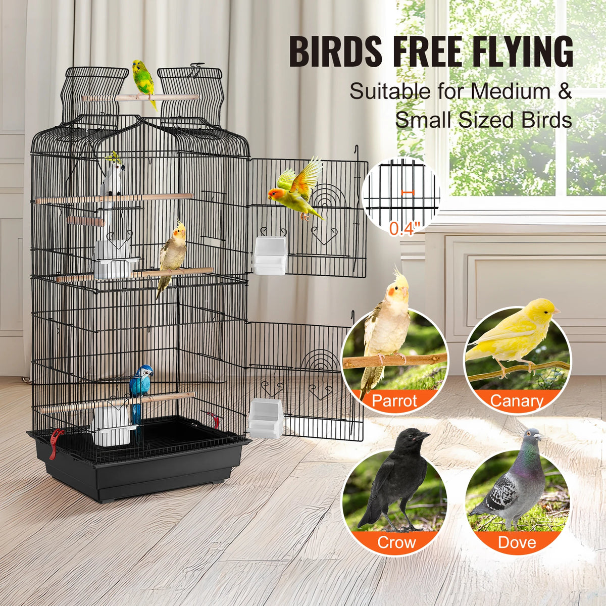 Hanging Bird Cage With Swing And Perch For Exotic Birds