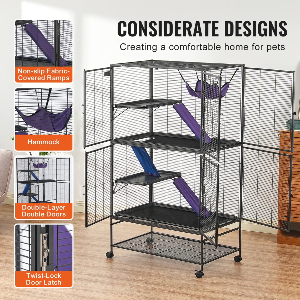SucceBuy 4-Tier Rolling Metal Ferret Cage For Small Pets
