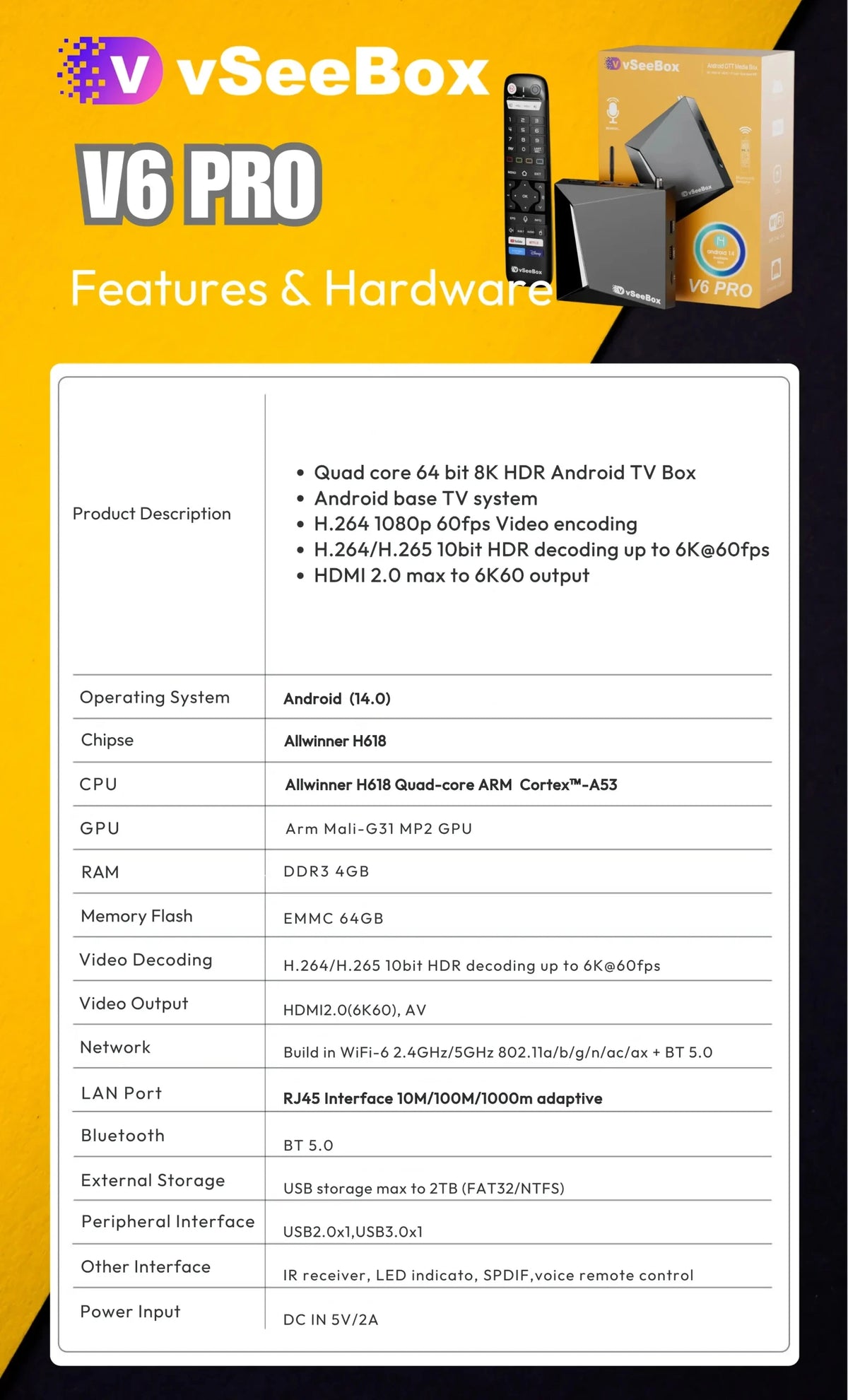 vSeeBox V6 Pro 8K HD Voice Control Official Authorized