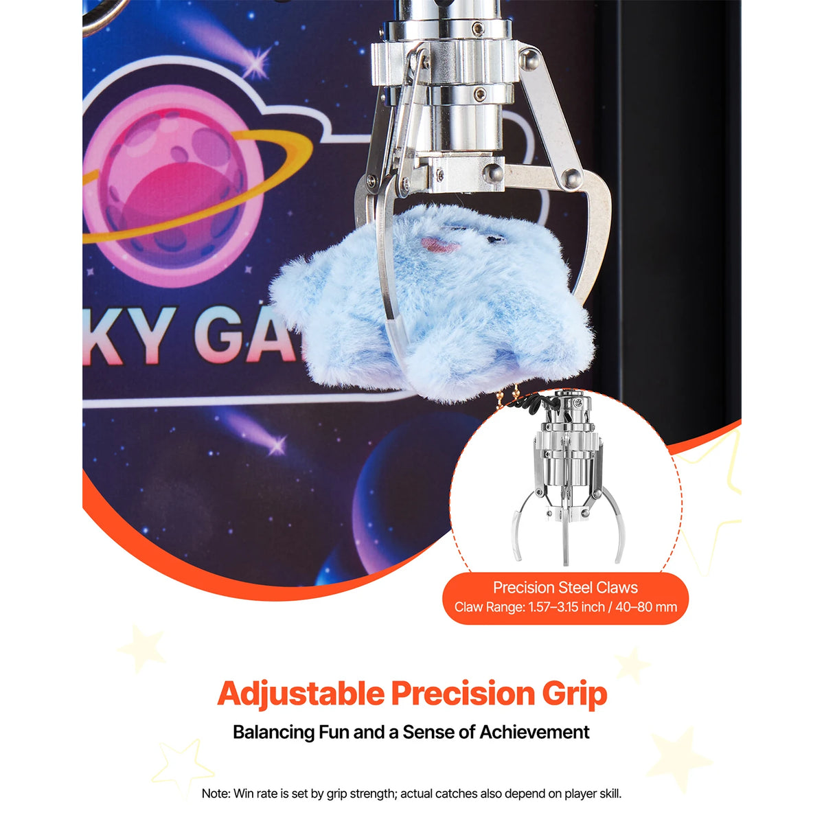 SucceBuy Claw Crane Machine Adjustable Steel Claws Precise Candy Grabber Prize Dispenser Vending Toy for Commercial Home Cinema
