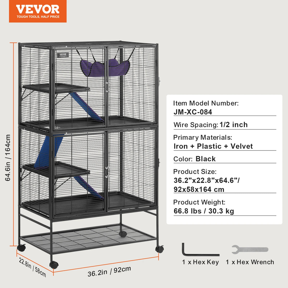 SucceBuy 4-Tier Rolling Metal Ferret Cage For Small Pets