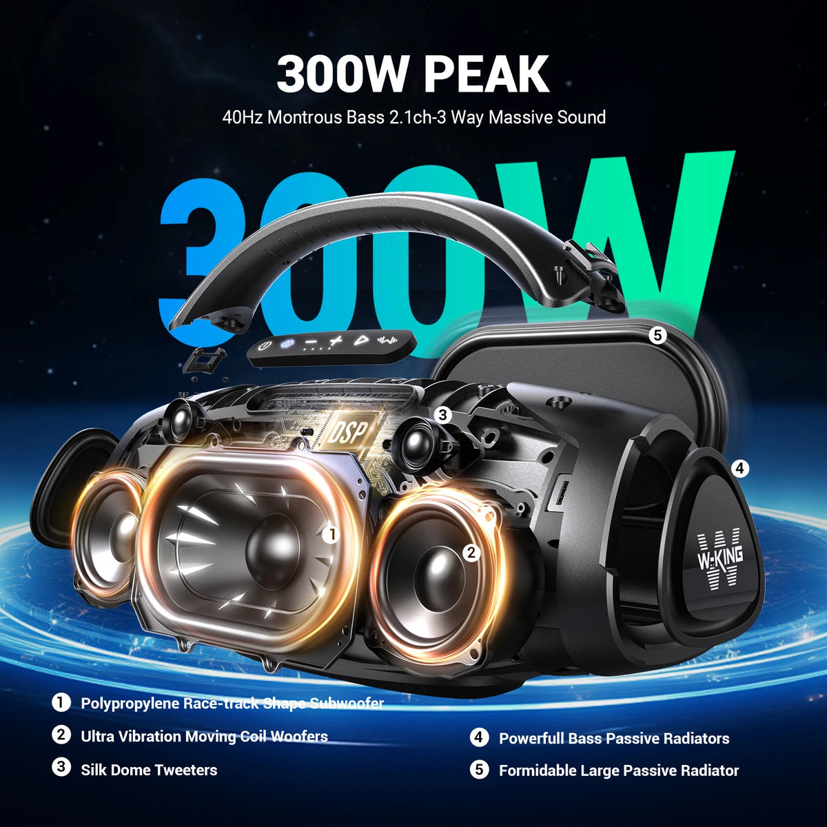 W-KING X20 200W RMS Portable Bluetooth Party Speaker Deep Bass