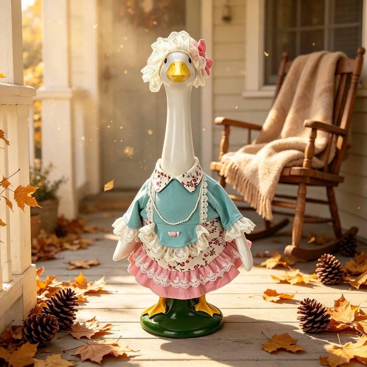 Goose Outfit 23-Inch With Lace Statue-Lawn-Decor Inch Statue Lace-Hat-For Goose Outfit Floral Porch-Goose-Outfit Durable Goose