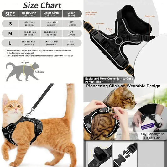 Anti Escape Cat Harness And Leash Set For Outdoor Walking