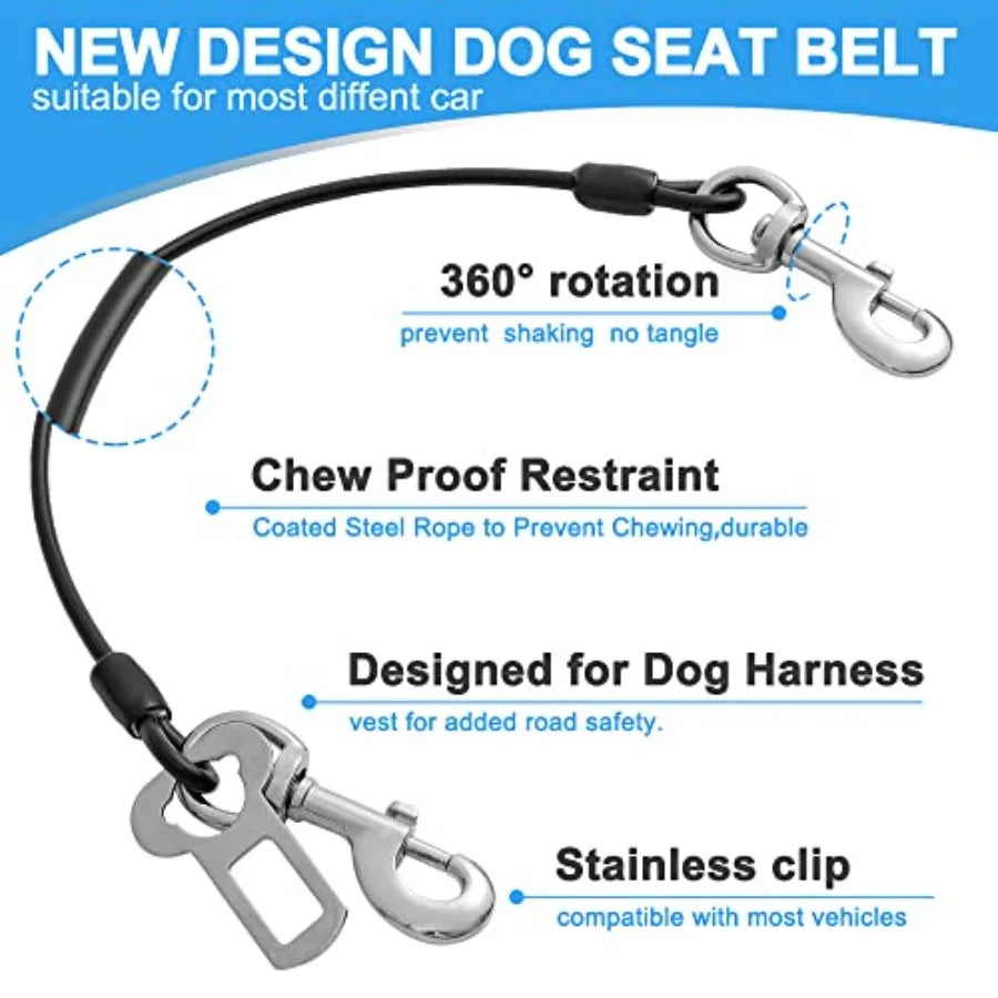 Dog Car Seat Belt Harness With Chew Resistant Tether Cable