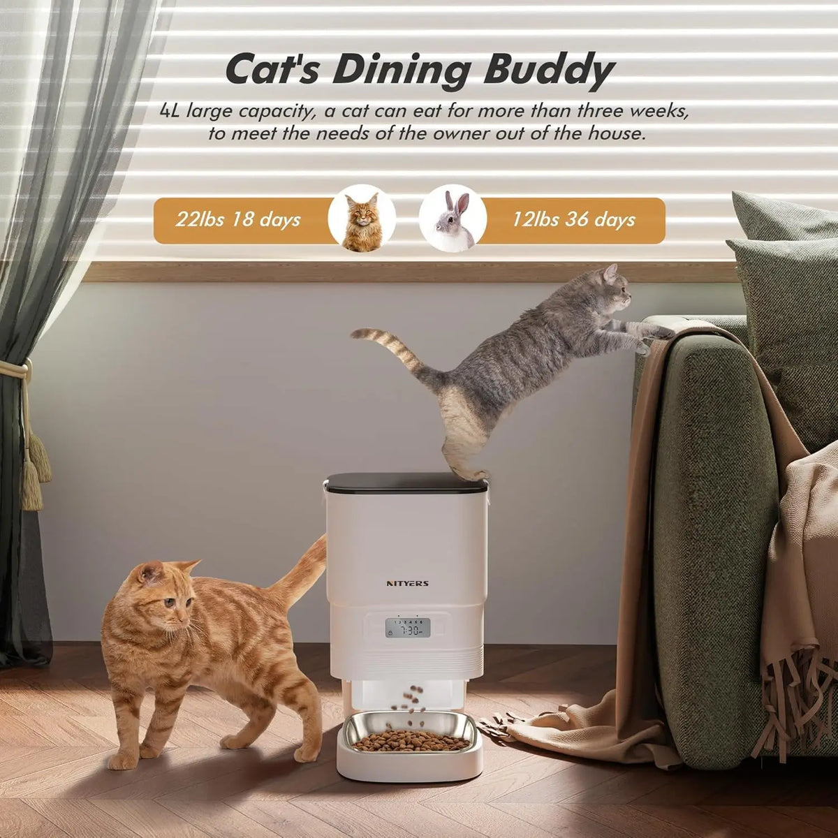 Nityers Automatic Pet Feeder With Tuya App And Voice Recorder