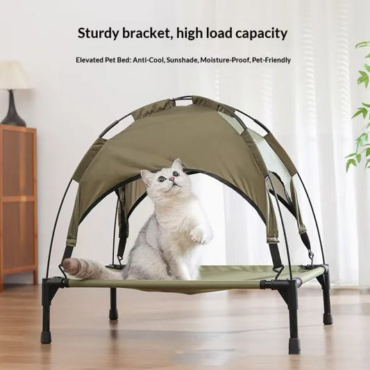 Elevated Pet Bed With Detachable Sunshade Canopy And Breathable Mesh