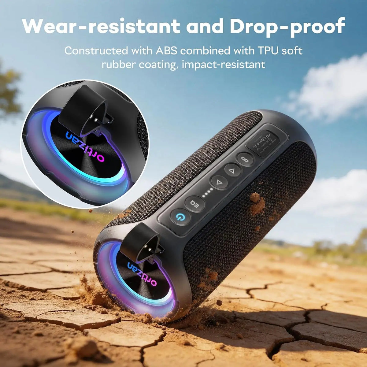 Ortizan Waterproof Bluetooth Speaker With Deep Bass And RGB Lighting