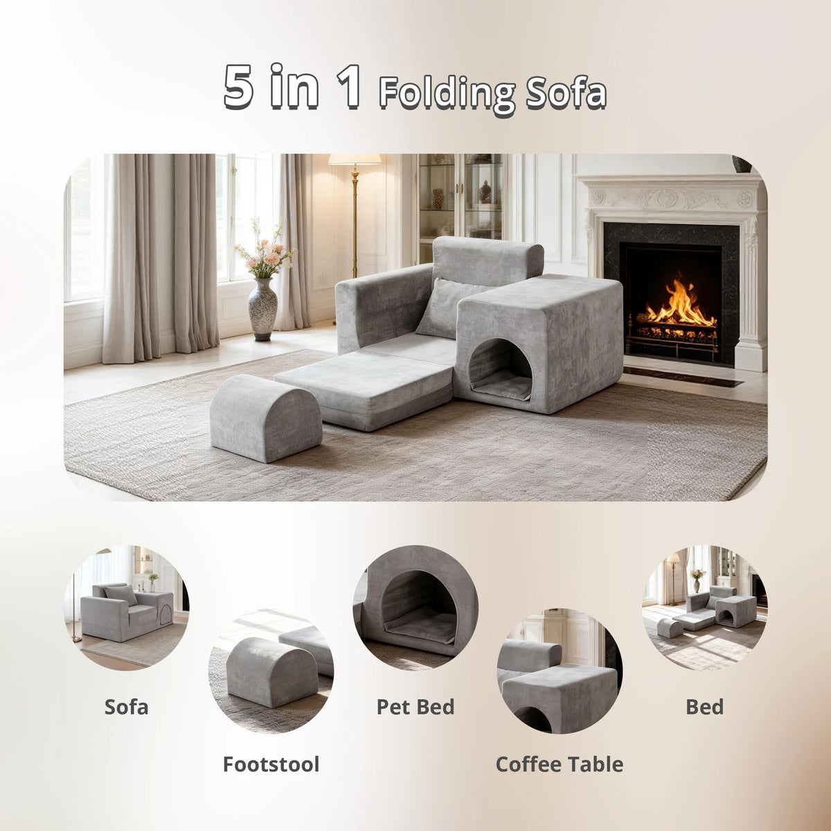 Convertible Pet Friendly Sofa Bed With Ottoman Easy Clean Upholstery