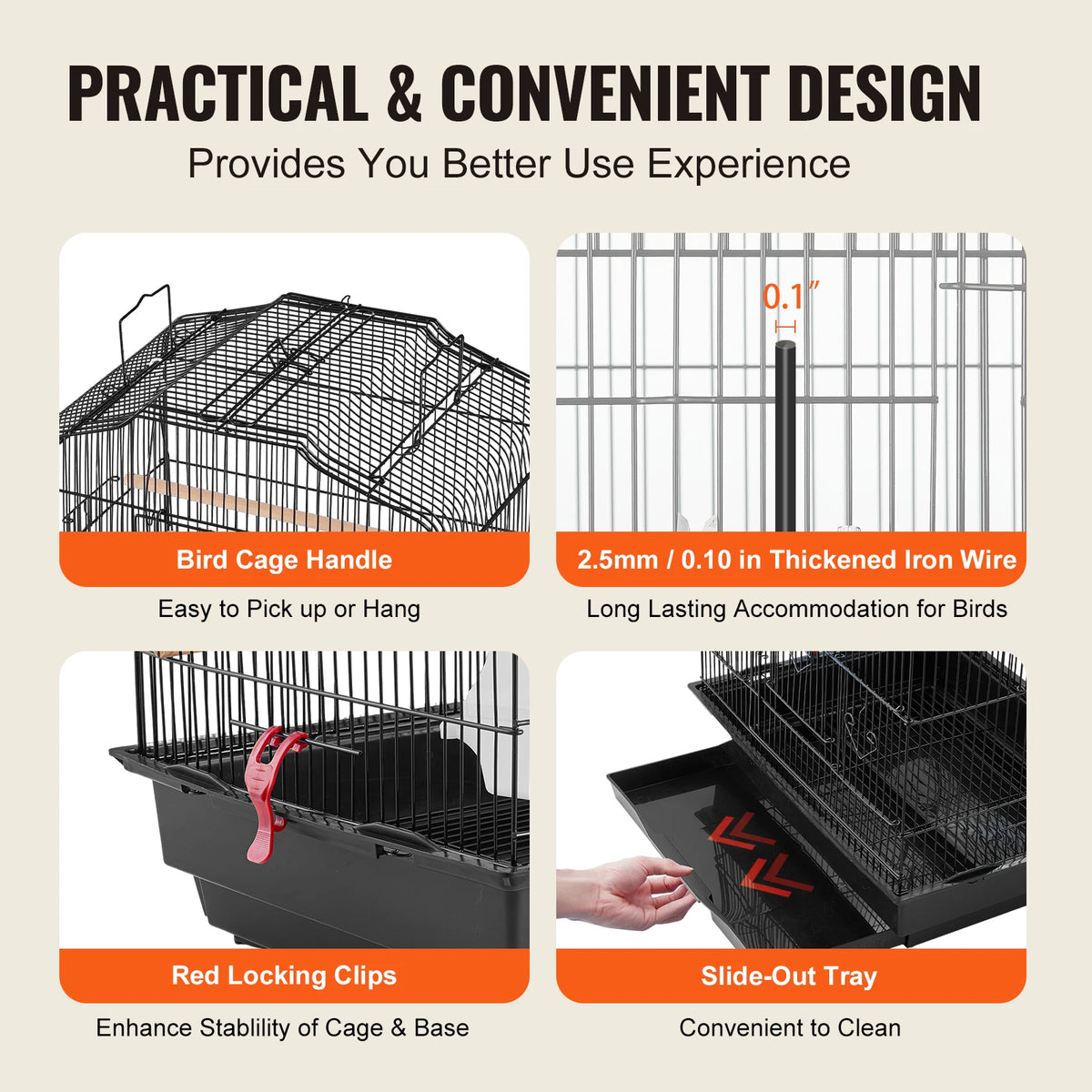Hanging Bird Cage With Swing And Perch For Exotic Birds