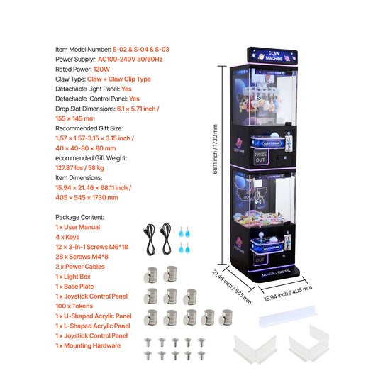 SucceBuy Claw Crane Machine Adjustable Steel Claws Precise Candy Grabber Prize Dispenser Vending Toy for Commercial Home Cinema