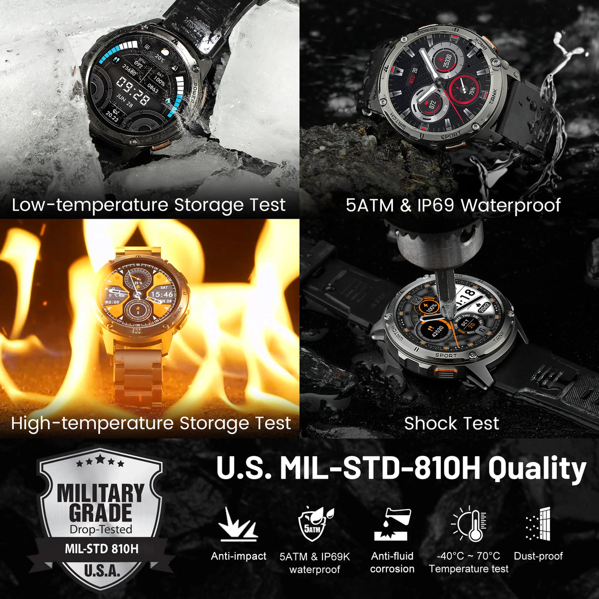 KOSPET Tank T3 AMOLED Smartwatch With Bluetooth Calling Fitness Tracking