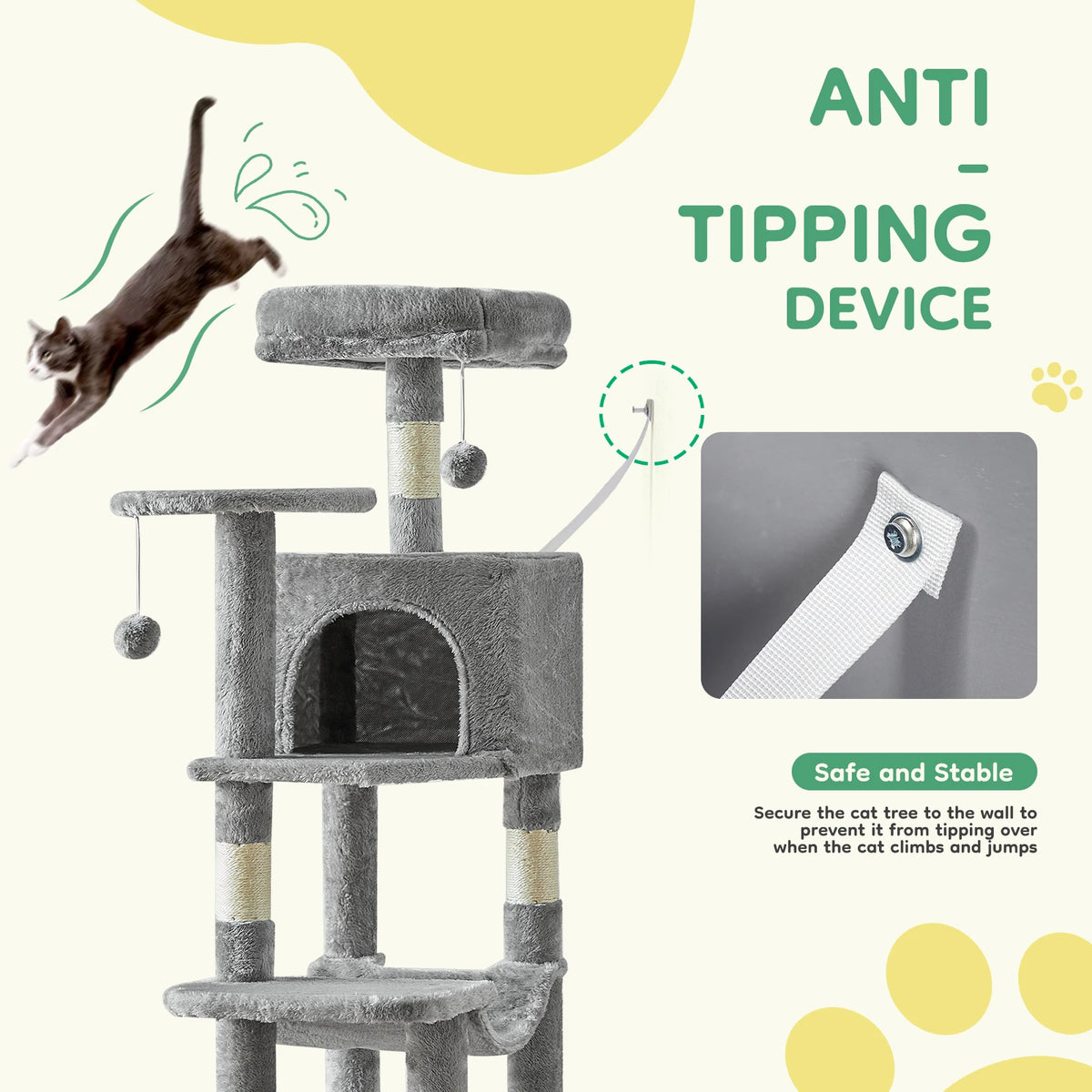 JHK Cat Tree Tower For Indoor Cats Multi Level Sisal Scratching Posts