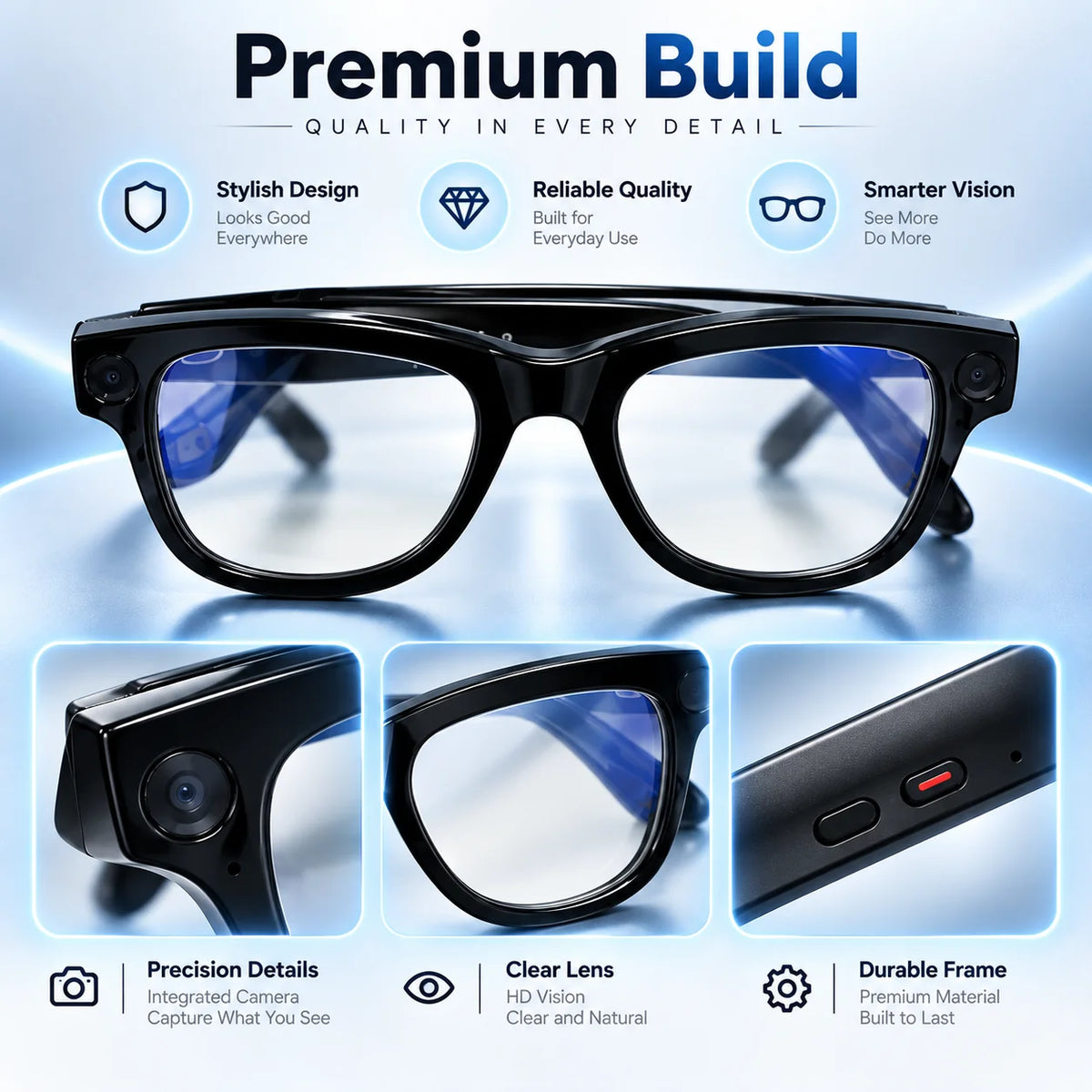 Smart AI Camera Glasses With Bluetooth Translation And Music Playback