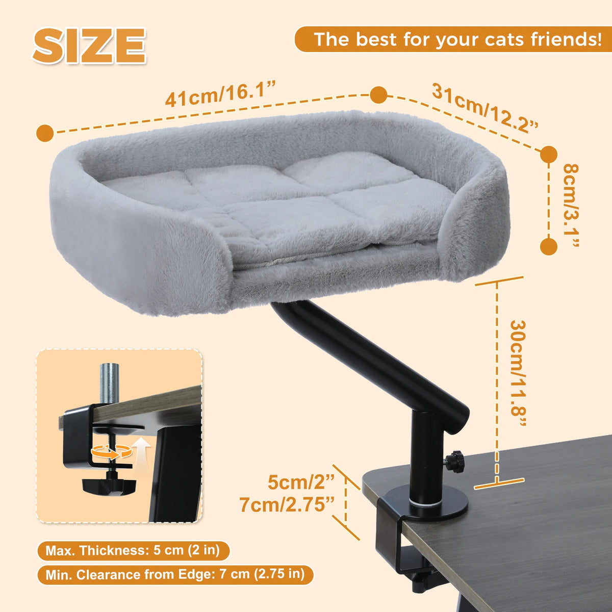 PAWZ Road Cat Desk Bed 360° Rotatable Stand for Desk