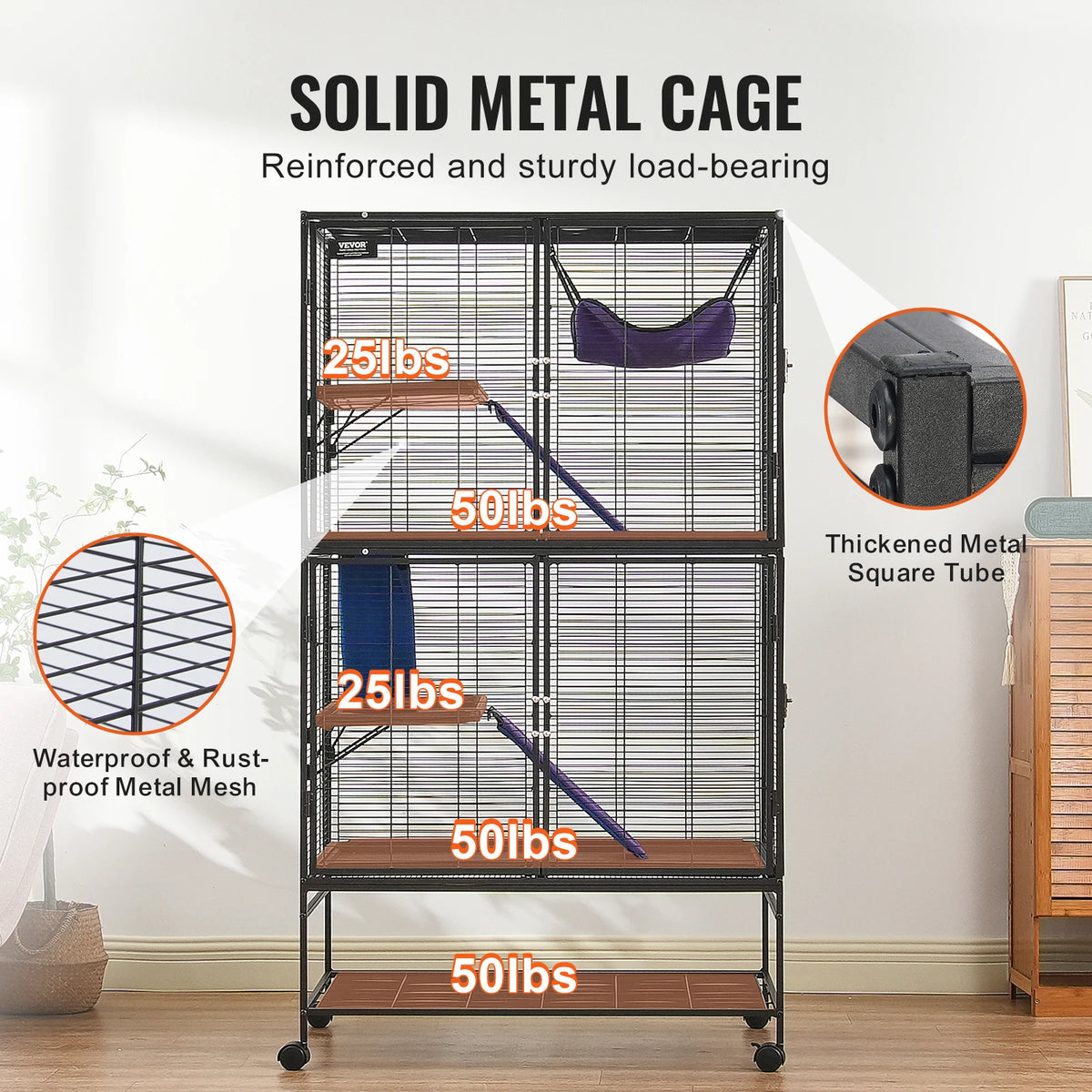 SucceBuy 4-Tier Rolling Metal Ferret Cage For Small Pets