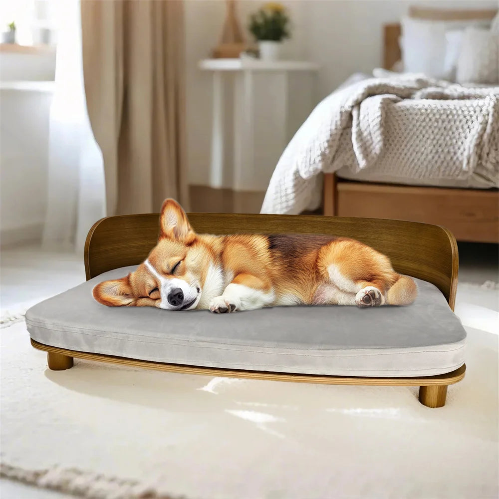 BORWART Elevated Wooden Pet Sofa Bed With Waterproof Cushion