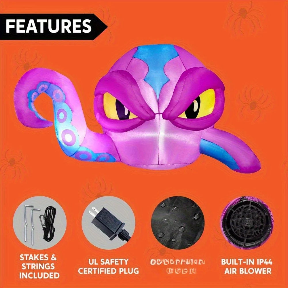 4 FT Tall Halloween Inflatable Purple Octopus Head with Tentacles Broke Out from Window with Built-in LEDs Blow Up for Halloween Window Decor, Outdoor Yard Garden Lawn Party Decoration