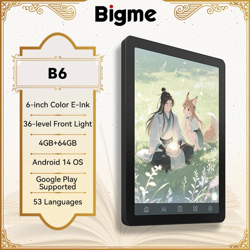 Bigme B6 Ebook Reader 4GB 64GB Android 14 36-Level Front Light