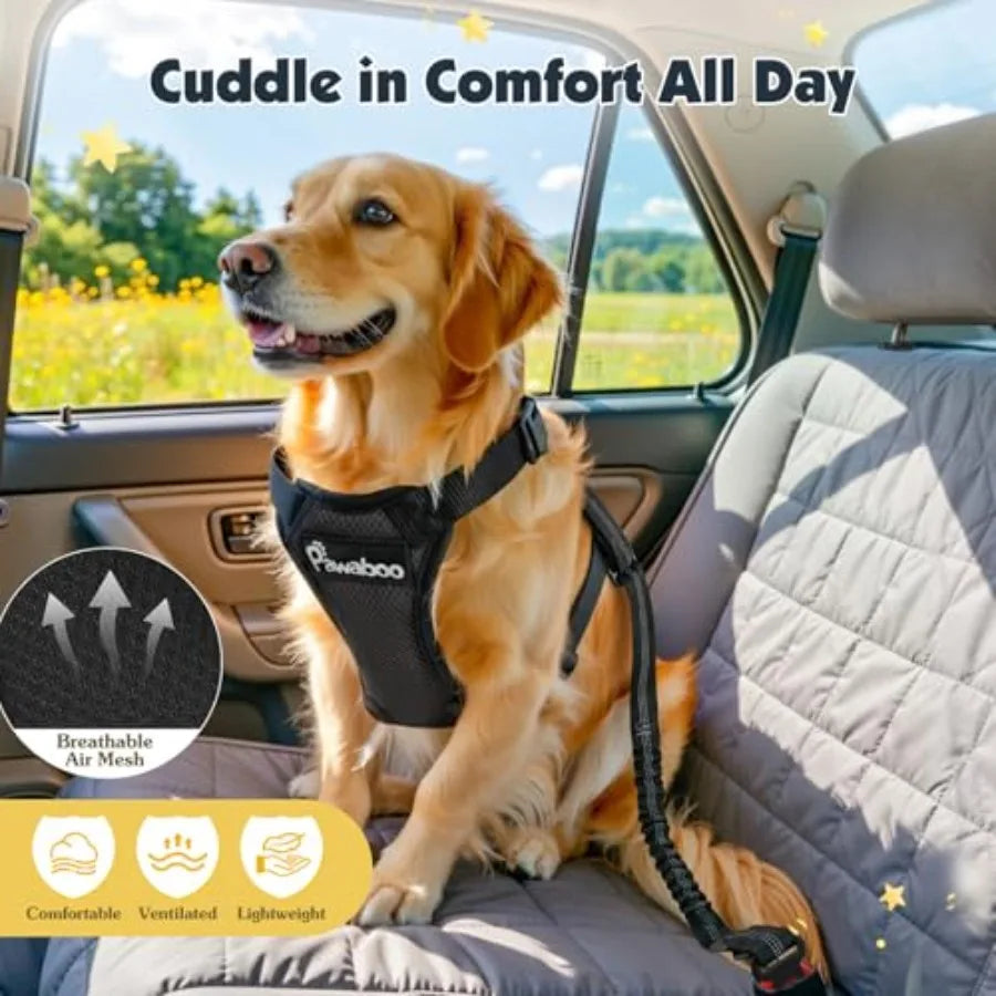 Adjustable Dog Car Harness Seat Belt With Double Safety Clips