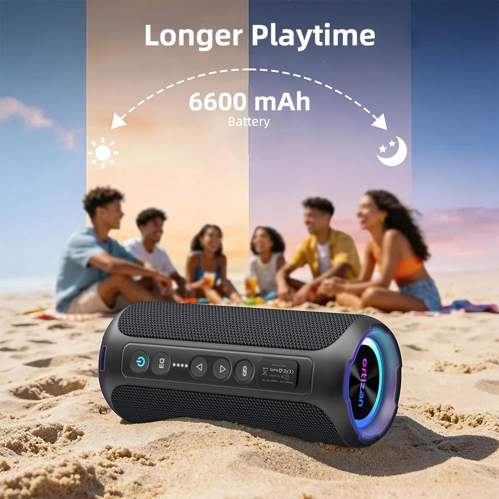 Ortizan Waterproof Bluetooth Speaker With Deep Bass And RGB Lighting