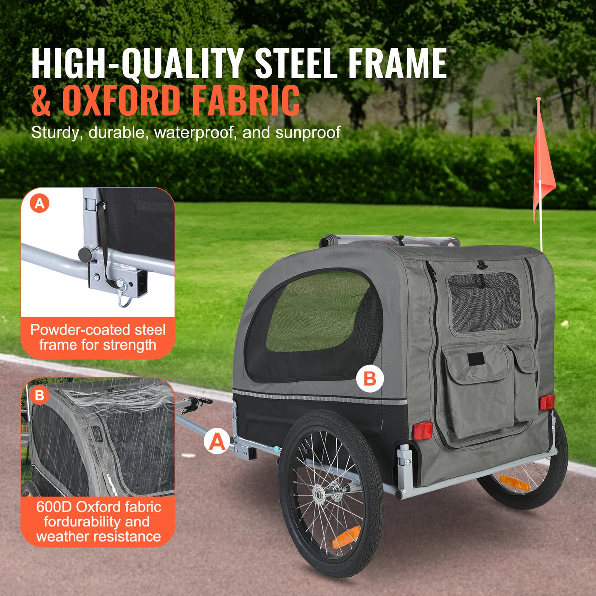 SucceBuy Collapsible Dog Bicycle Trailer Pet Carrier With Wheels