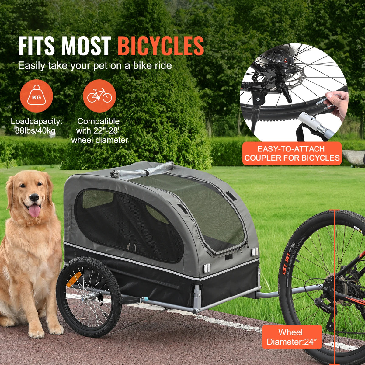 SucceBuy Collapsible Dog Bicycle Trailer Pet Carrier With Wheels