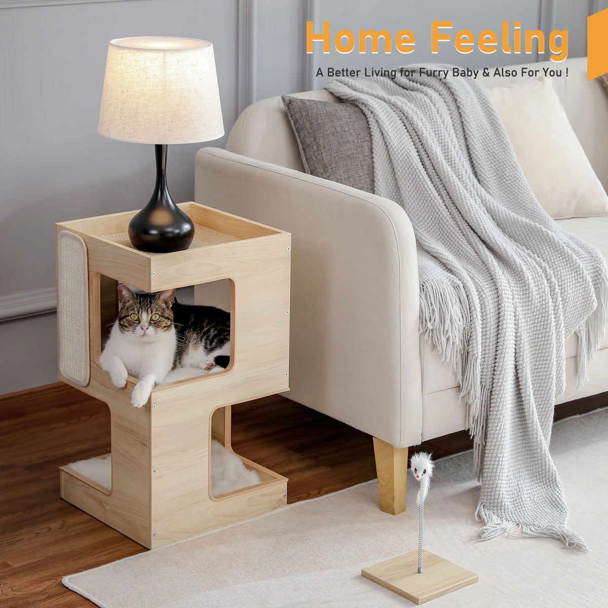 PAWZ Road Wood Cat Condo With Scratching Pad And Bed