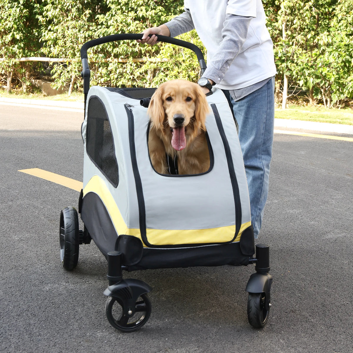 Portable Four Wheel Dog Stroller Foldable Travel Carrier Breathable