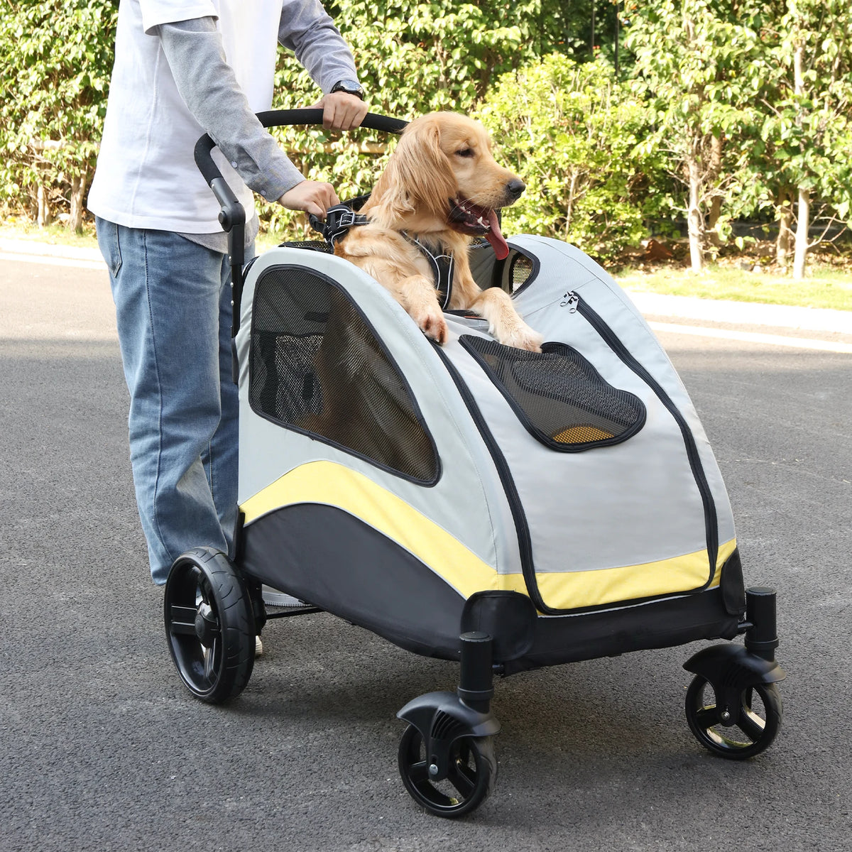 Portable Four Wheel Dog Stroller Foldable Travel Carrier Breathable