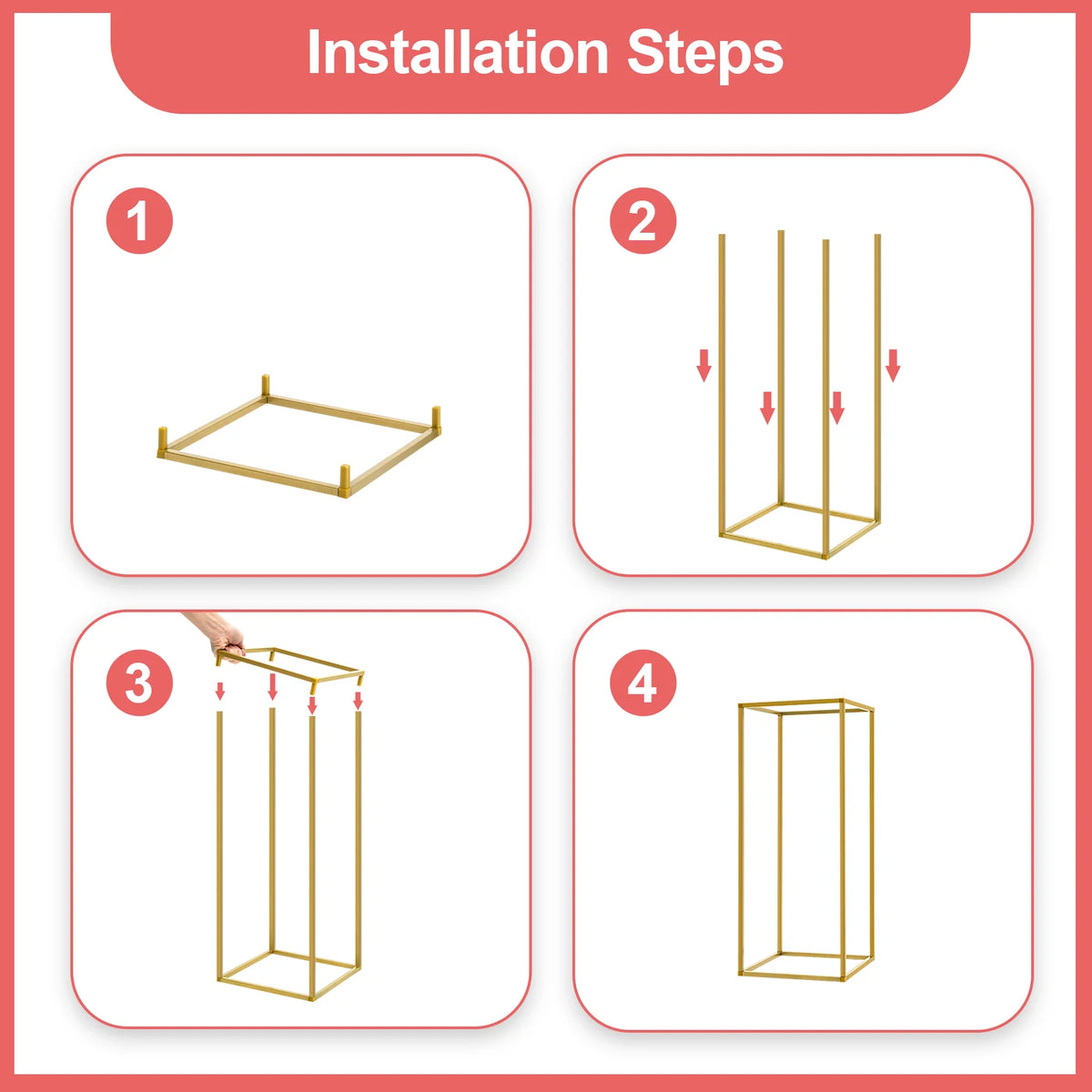 10PCS Metal Flower Stand Floor Vases Flowers Column Stand Road Lead Rack for Wedding Party Birthday Anniversary Decor 24*24*60cm