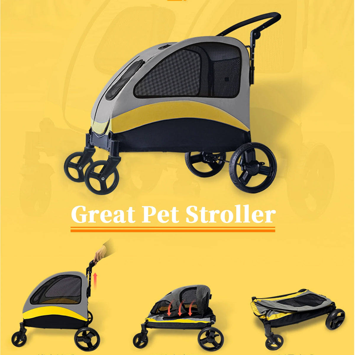Portable Four Wheel Dog Stroller Foldable Travel Carrier Breathable