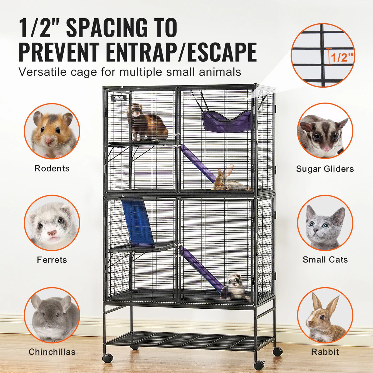 SucceBuy 4-Tier Rolling Metal Ferret Cage For Small Pets