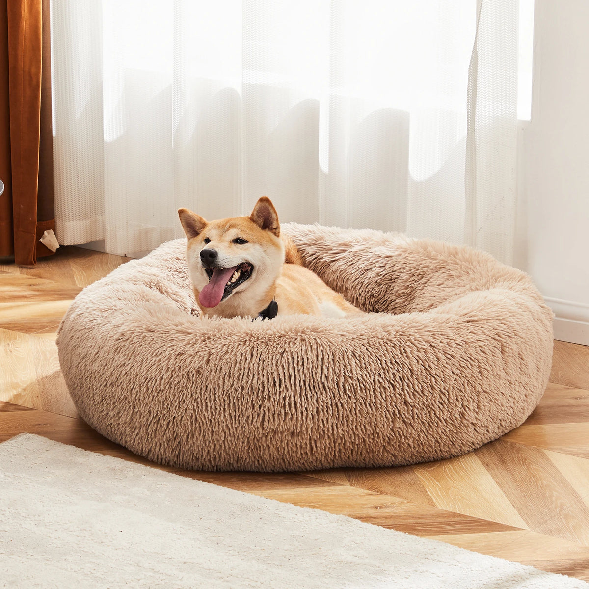 JHK Calming Dog Bed Washable Non Slip Plush Faux Fur