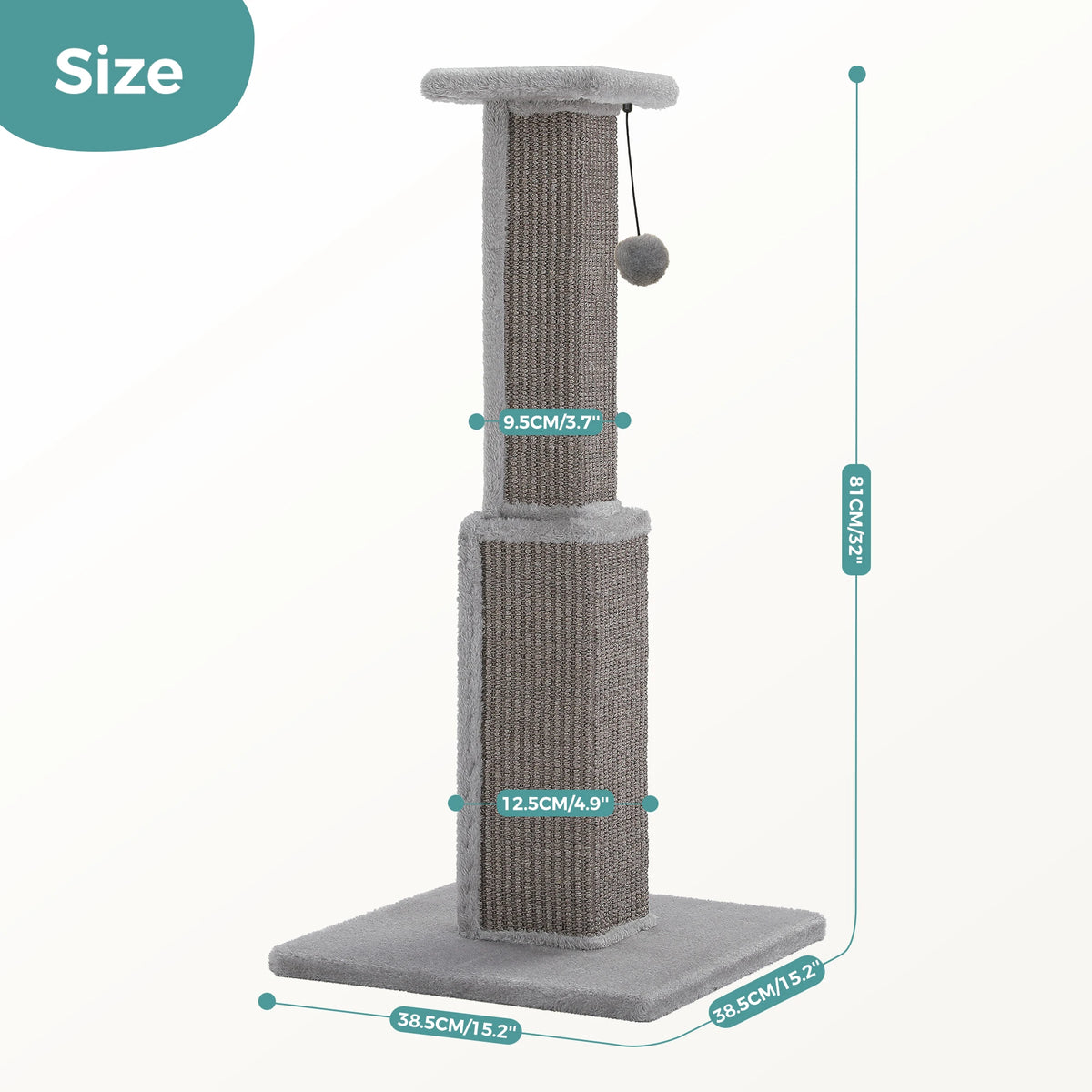 PAWZ Road Large Cat Scratching Post For Indoor Cats With Woven Sisal Ball