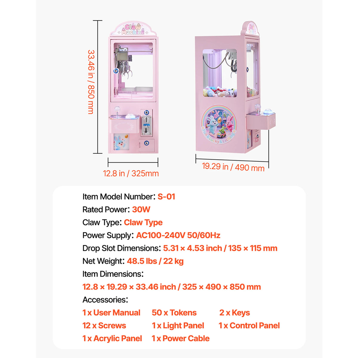 SucceBuy Claw Crane Machine Adjustable Steel Claws Precise Candy Grabber Prize Dispenser Vending Toy for Commercial Home Cinema