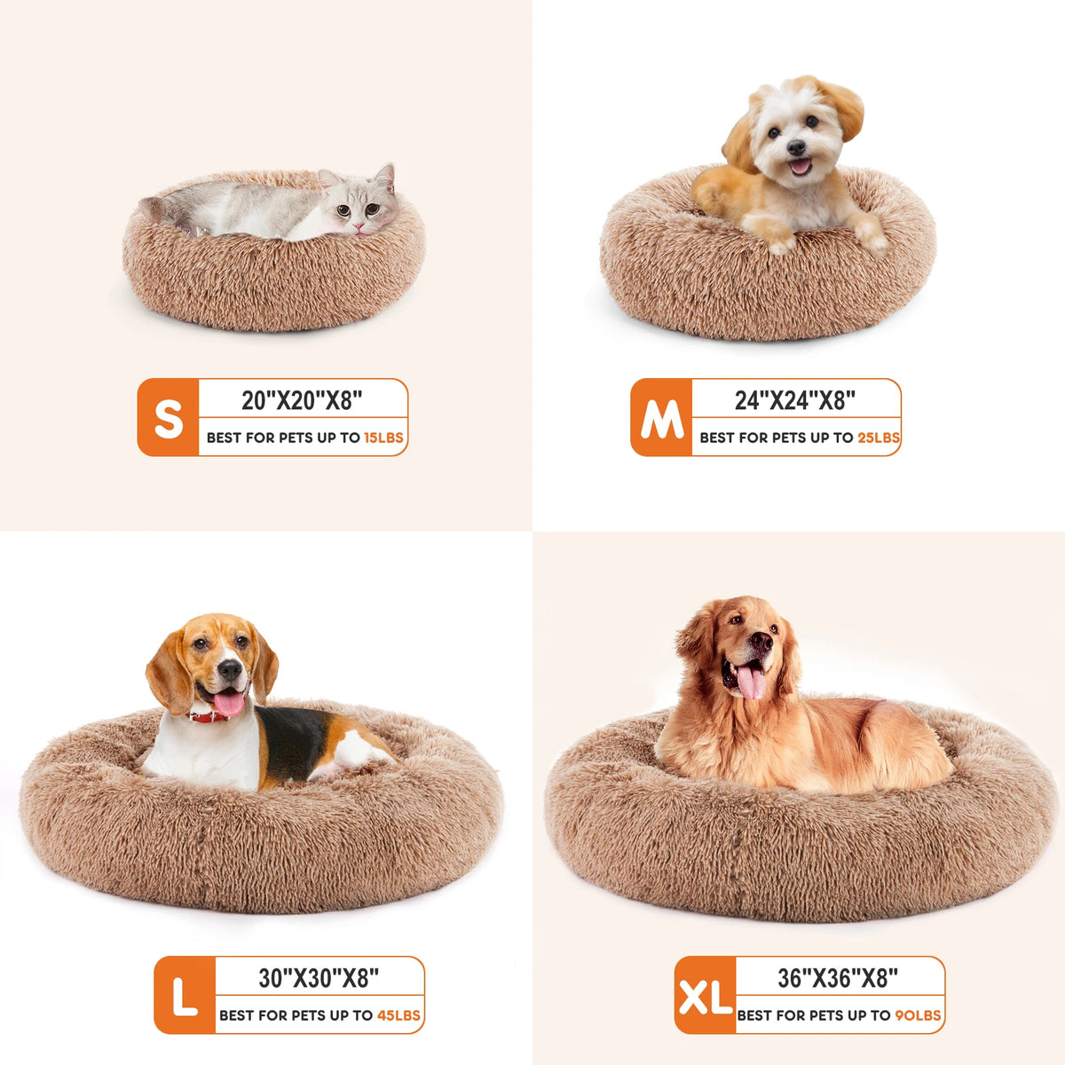 JHK Calming Dog Bed Washable Non Slip Plush Faux Fur