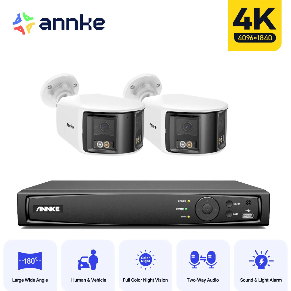 ANNKE 8MP Security Camera Dual Lens 8CH NVR Ultra HD POE Ai Human Detection CCTV Video Surveillance Kit 180 Degrees Panoramic