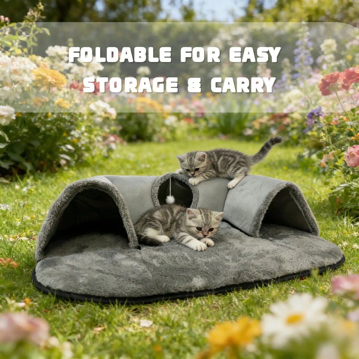 Premium Cat Tunnel Bed With Plush Cushion And Hideaway Cave