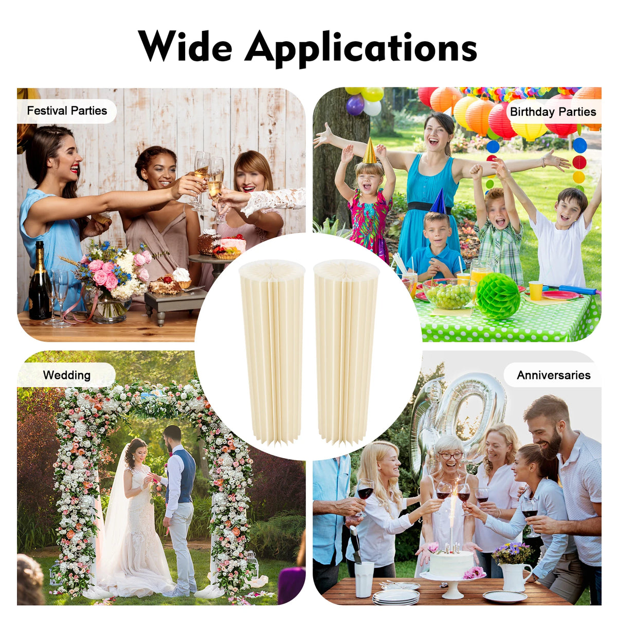 2Pcs 100cm Wedding Centerpieces Cardboard Vases, 39.4in Tall Foldable Honeycomb Flower Stand Cylinder Display Pedestal Load 50kg