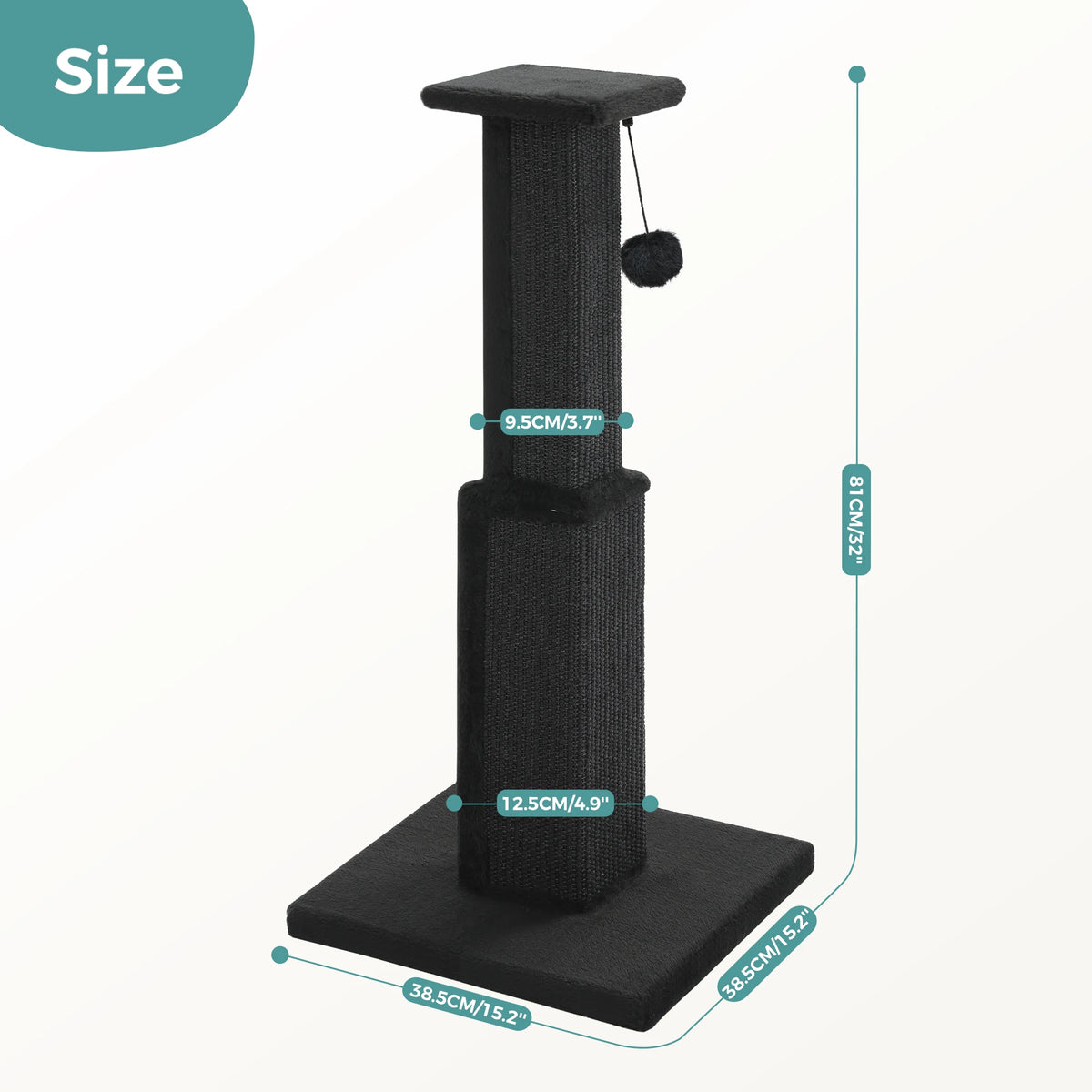 PAWZ Road Large Cat Scratching Post For Indoor Cats With Woven Sisal Ball