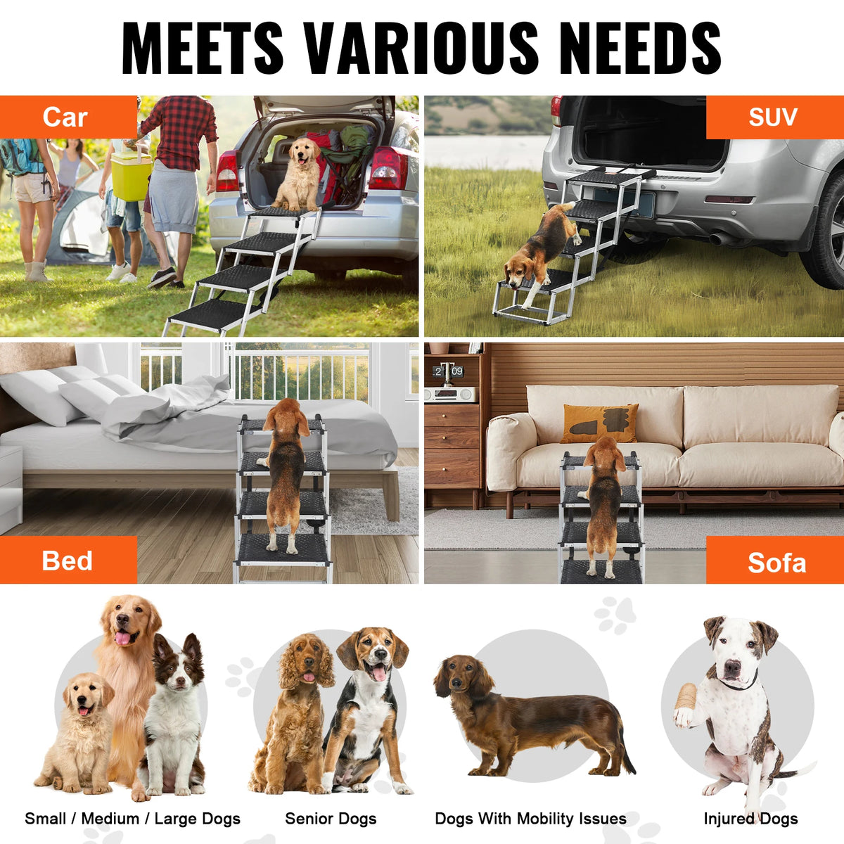 SucceBuy Folding Aluminum Dog Steps for Cars SUVs and Trucks