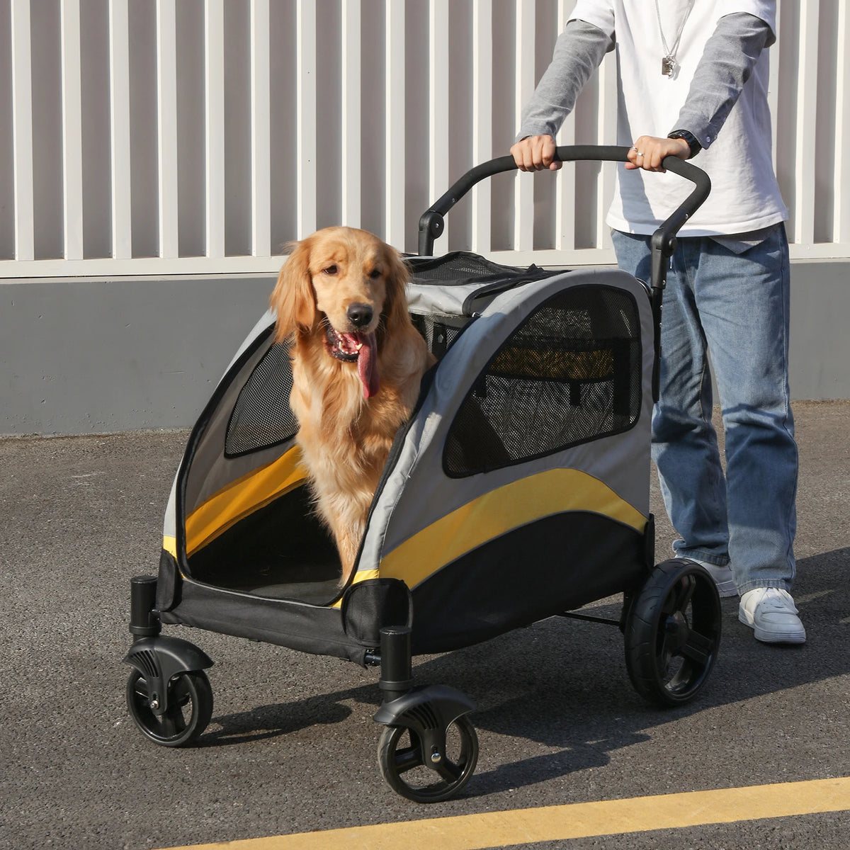 Portable Four Wheel Dog Stroller Foldable Travel Carrier Breathable