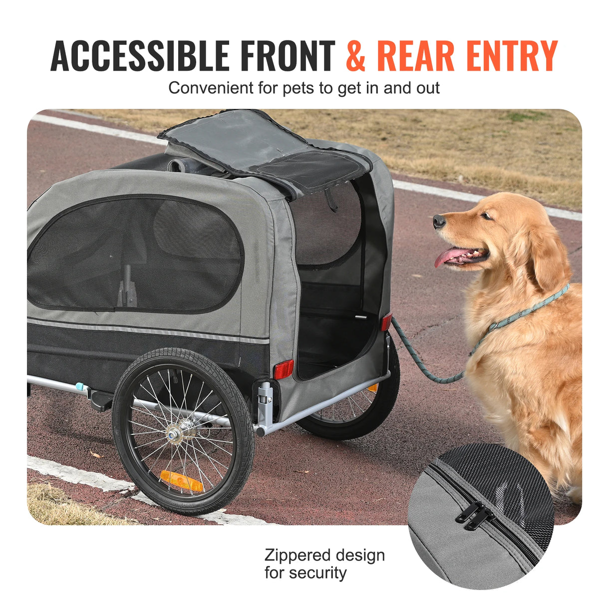 SucceBuy Collapsible Dog Bicycle Trailer Pet Carrier With Wheels