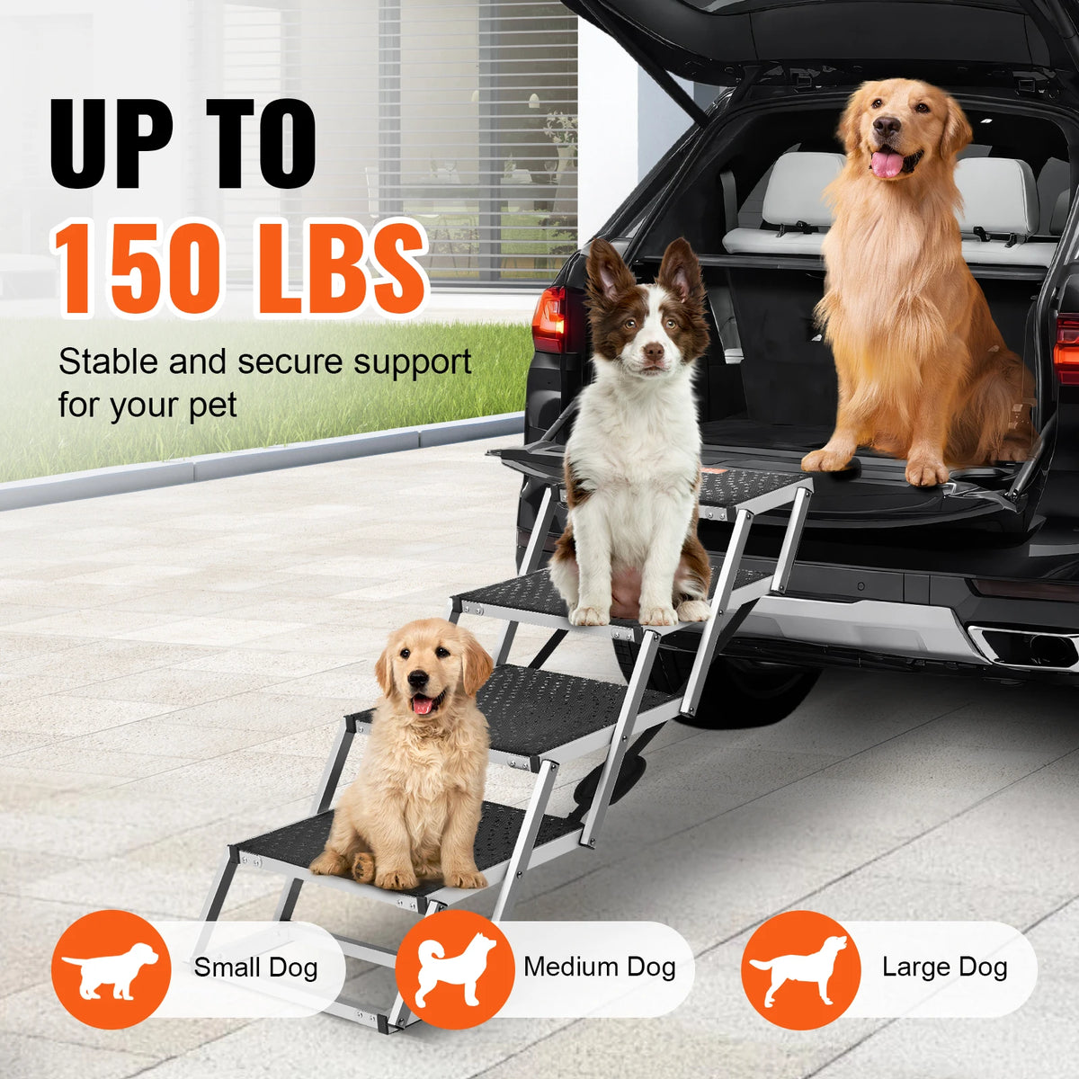 SucceBuy Folding Aluminum Dog Steps for Cars SUVs and Trucks