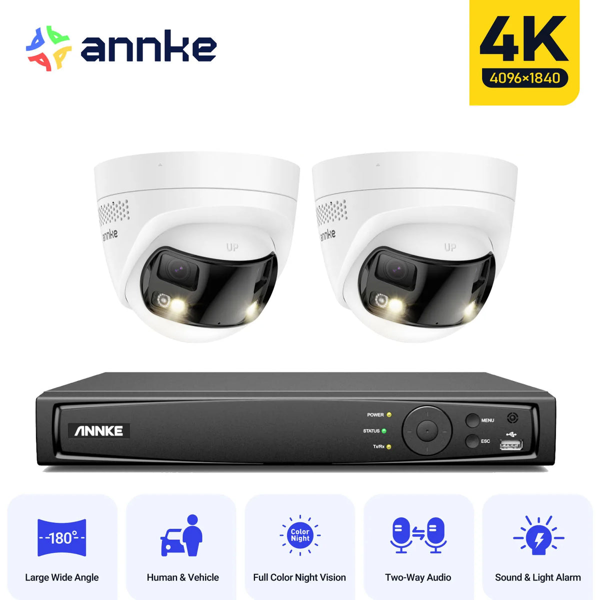 ANNKE 8MP Security Camera Dual Lens 8CH NVR Ultra HD POE Ai Human Detection CCTV Video Surveillance Kit 180 Degrees Panoramic